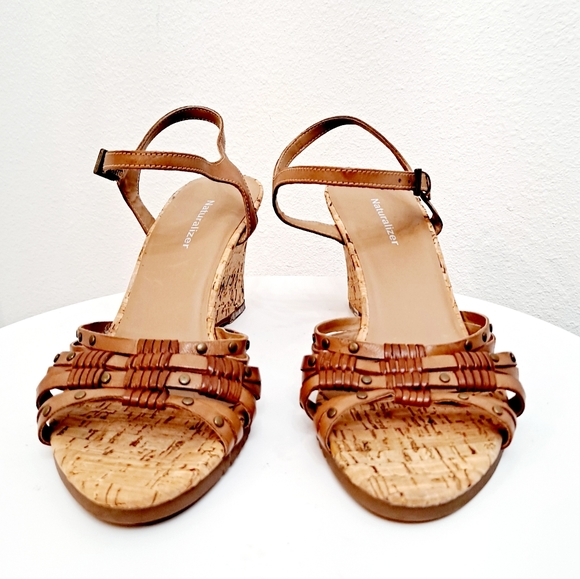 Naturalizer Leather cork wedge sandals boho Ursula Brazil strappy brown shoes - Picture 4 of 11